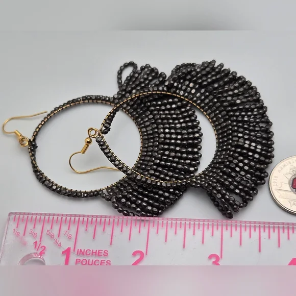 Ink + Alloy Handmade Beaded Hoop Earrings Matte Silver Lightweight Boho 3” - Picture 10 of 10